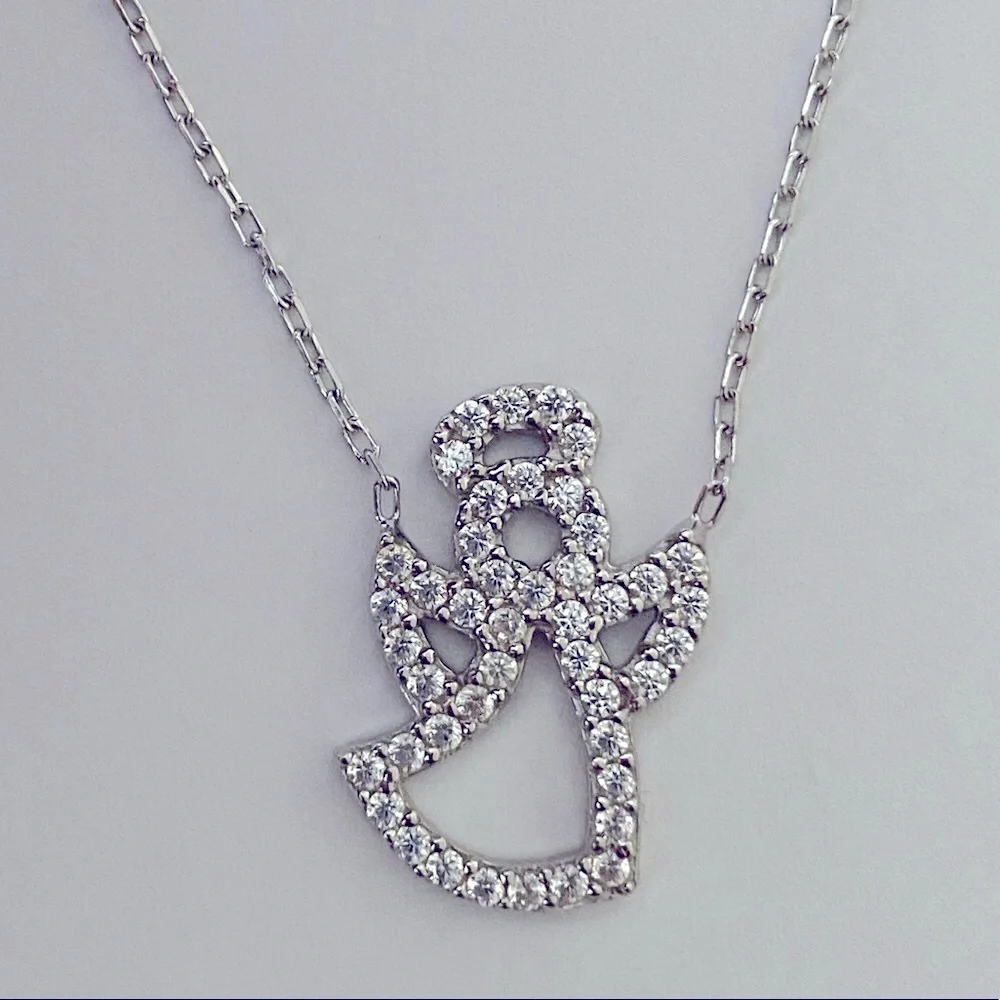 😇 925 Silver angel necklace clear cz cubic zirconia stones